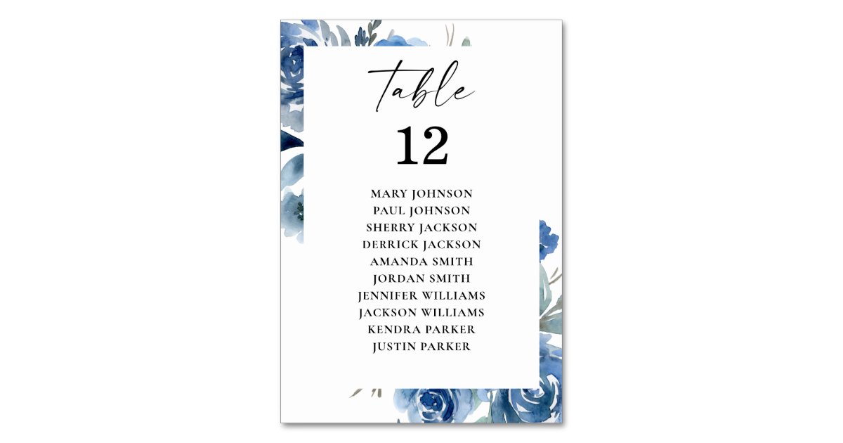 Table List Blue Dusty Blue &Blue Floral Table Number Seating Chart | Zazzle