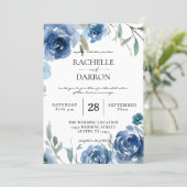 Dusty Blue & Blue Floral Wedding Invitation (Standing Front)