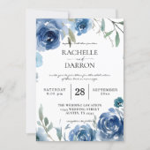Dusty Blue & Blue Floral Wedding Invitation (Front)