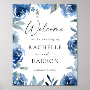Dusty Blue & Blue Floral Welcome Sign