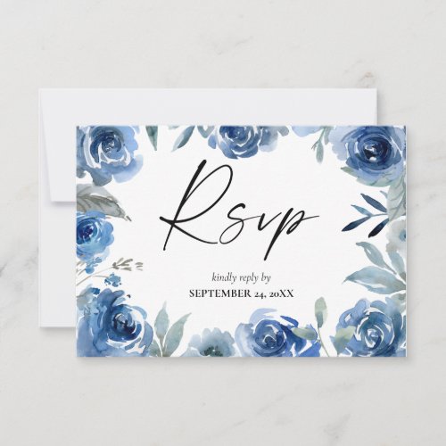 Dusty Blue  Blue Floral with Meal RSVP Card