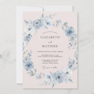 Dusty Blue Blush Airy Wedding Invitation