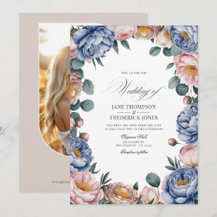 Dusty Blue, Blush, and Warm Taupe Floral Wedding Invitation