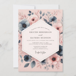 Dusty Blue Blush Anemone Wedding Invitation