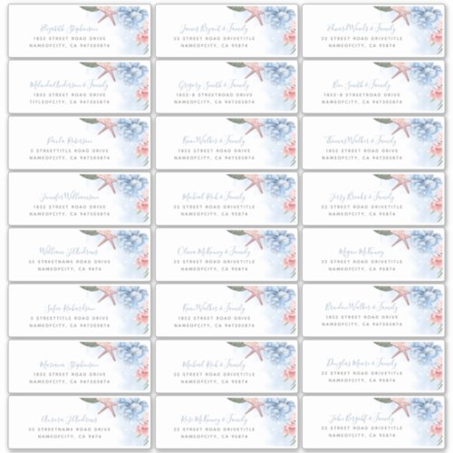 Dusty Blue Blush Beach Wedding Address Labels