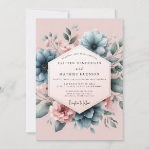 Dusty Blue Blush Blossom Wedding Invitation