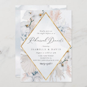 Dusty Blue & Blush Floral Coastal Rehearsal Dinner Invitation