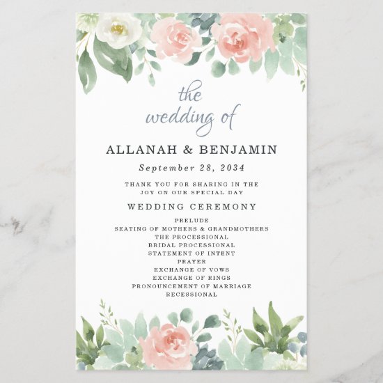 Dusty Blue Blush Floral Garden Wedding Programs