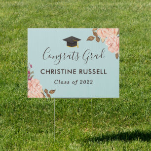 Dusty Blue Blush Floral Graduation Yard Sign