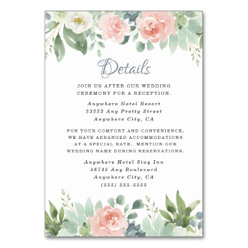 Dusty Blue Blush Floral Wedding Enclosure Cards