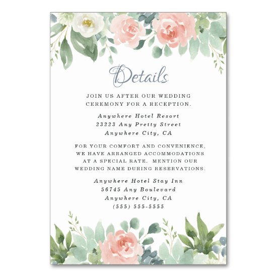 Dusty Blue Blush Floral Wedding Enclosure Cards