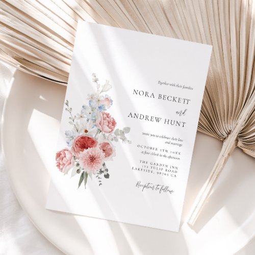 Dusty Blue Blush Floral Wedding Invitation