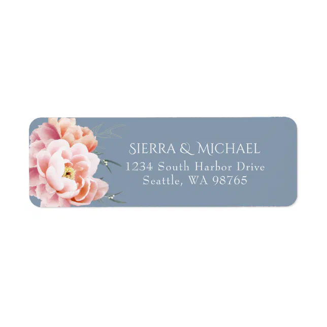 Dusty Blue Blush Floral Wedding Return Address Label | Zazzle