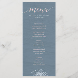 Dusty Blue & Blush Flowers Wedding Menu - Dark