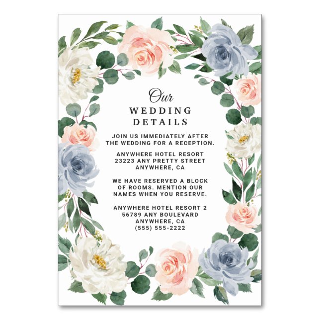 Dusty Blue Blush Peach Wedding Enclosure Cards (Front)