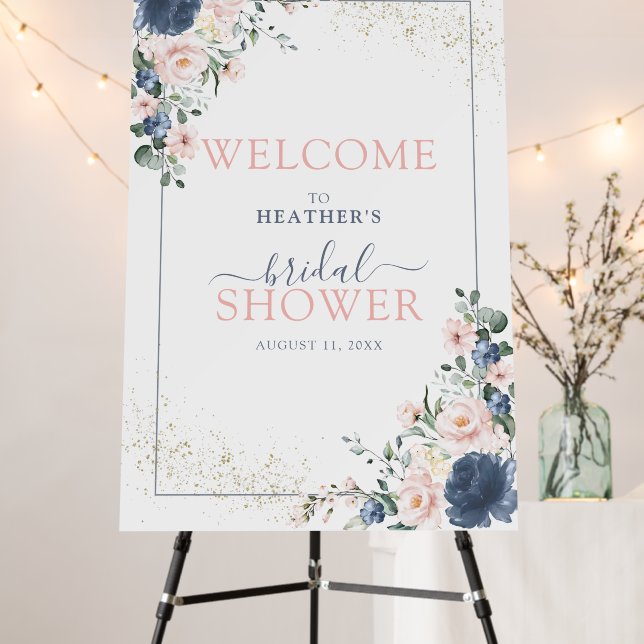 Dusty Blue Blush Pink Bridal Shower Welcome Foam Board (In Situ (Stand))