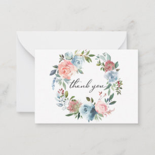 Dusty Blue & Blush Pink Floral 2 Thank You Note Ca