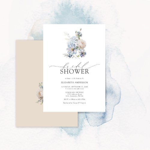 Dusty Blue  Blush Pink Floral Bridal Shower Invitation
