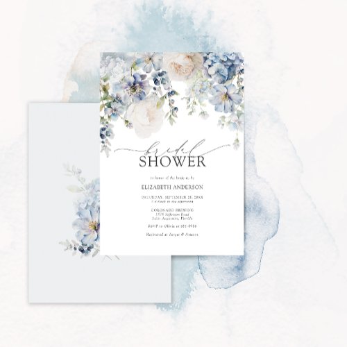 Dusty Blue  Blush Pink Floral Bridal Shower Invitation