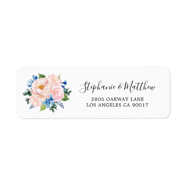 Dusty Blue Blush Pink Floral Eucalyptus Wedding Label (Front)