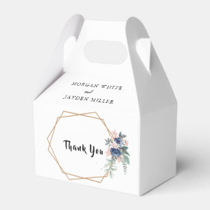 Dusty Blue Blush Pink Floral Gold Frame Wedding Favor Boxes