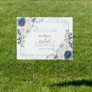 Dusty Blue Blush Pink Floral Shower Welcome Sign