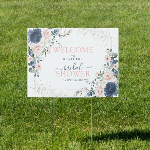 Dusty Blue Blush Pink Floral Shower Welcome Sign