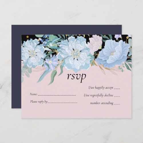 Dusty Blue Blush Pink Floral Wedding Budget Invitation Postcard