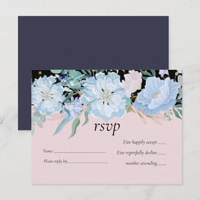 Dusty Blue Blush Pink Floral Wedding Budget Invitation Postcard (Front/Back)