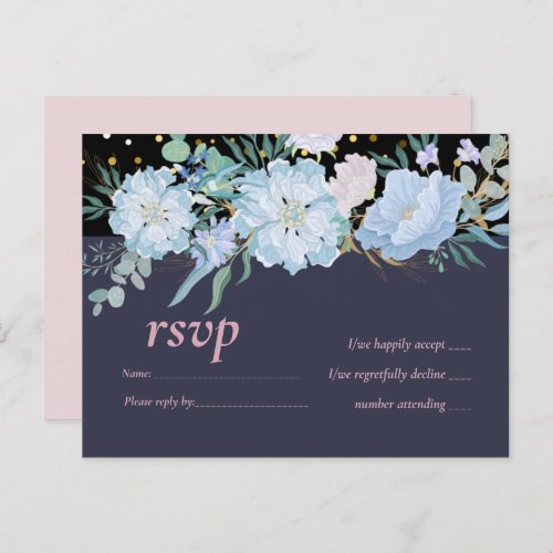 Dusty Blue Blush Pink Floral Wedding Budget Invitation Postcard