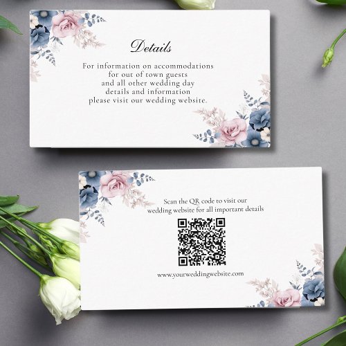 Dusty Blue Blush Pink Floral Wedding Detail  Enclosure Card