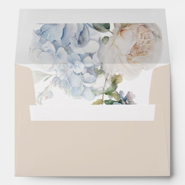 Dusty Blue & Blush Pink Floral Wedding Envelope (Back (Bottom))