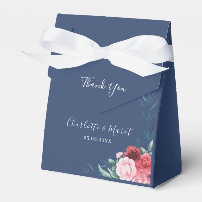 Dusty Blue Blush  Pink Floral Wedding Favor Box (Front Side)