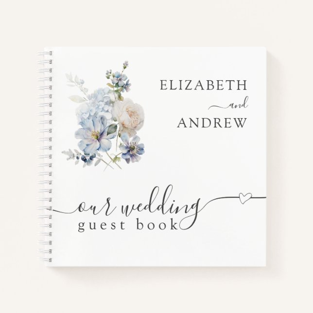 Dusty Blue & Blush Pink Floral Wedding Guest Book (Front)