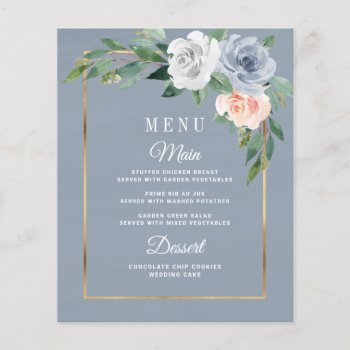 Dusty Blue Blush Pink Floral Wedding Menu Cards by RusticWeddings at Zazzle
