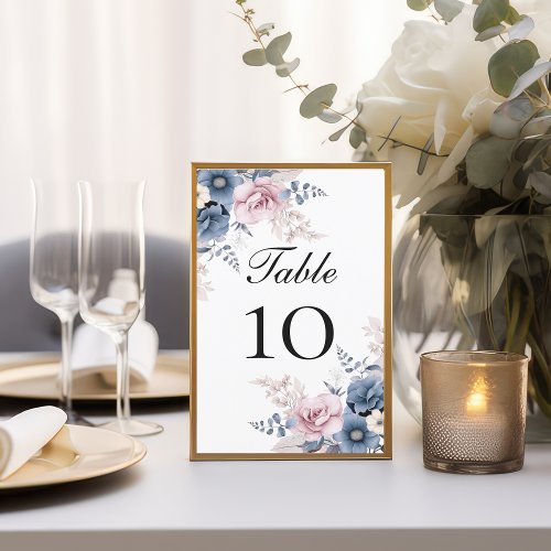 Dusty Blue Blush Pink Floral Wedding Table numbers