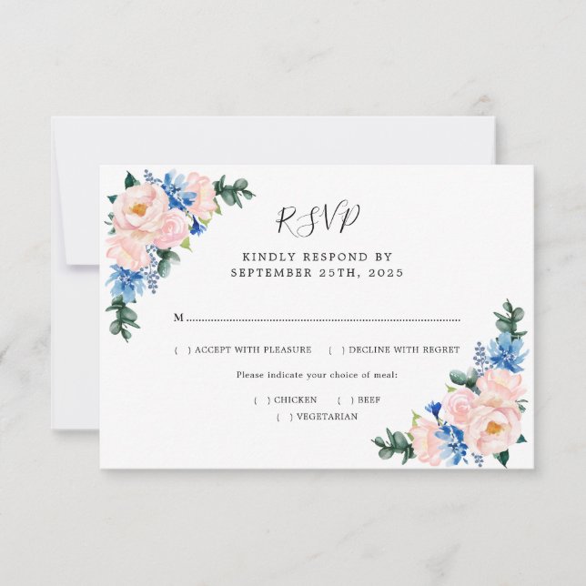 Dusty Blue Blush Pink Geometric Wedding Meals RSVP Card (Front)