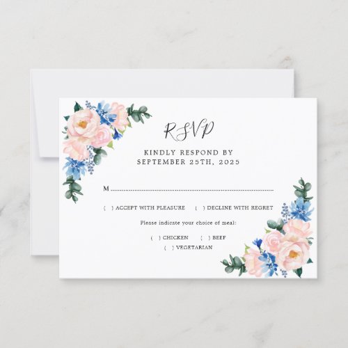 Dusty Blue Blush Pink Geometric Wedding Meals RSVP Card