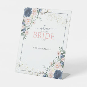 Dusty Blue Blush Pink Gold Advice To The Bride Pedestal Sign