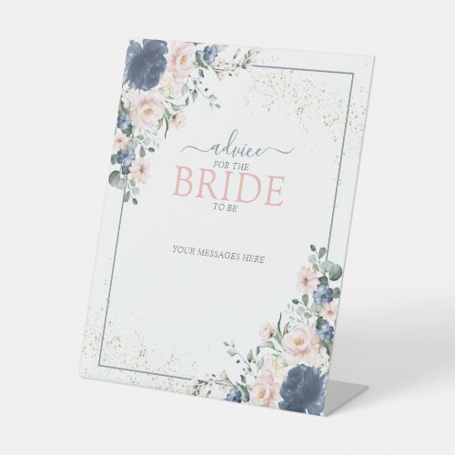 Dusty Blue Blush Pink Gold Advice To The Bride Pedestal Sign - Designed to coordinate with my Light Dusty Blue Blush Pink Gold Bridal Shower Suite, this gorgeous bridal shower "Advice to the bride to be" pedestal sign features a floral bouquet of soft, watercolor roses in shades of Light Dusty Blue Blush Pink Gold Bridal Shower, accented with gold dust, and bordered in dusty blue. Part of a coordinated suite. See full collection here: https://www.zazzle.com/collections/light_dusty_blue_blush_pink_gold_bridal_shower-119382468673252777 Contact designer for additional products. Copyright Elegant Invites, all rights reserved.
