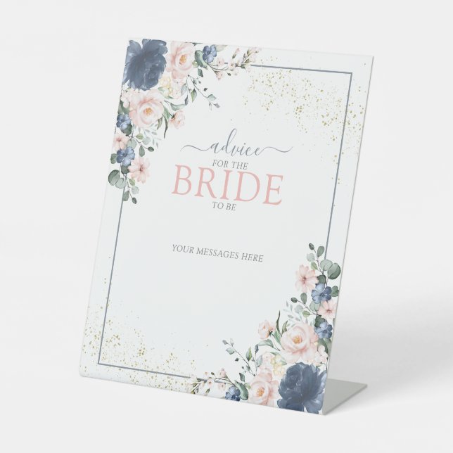 Dusty Blue Blush Pink Gold Advice To The Bride Pedestal Sign (Front)