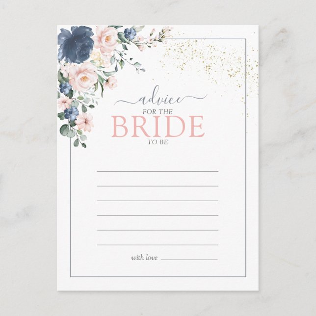 Dusty Blue Blush Pink Gold Advice To The Bride Postcard (Front)