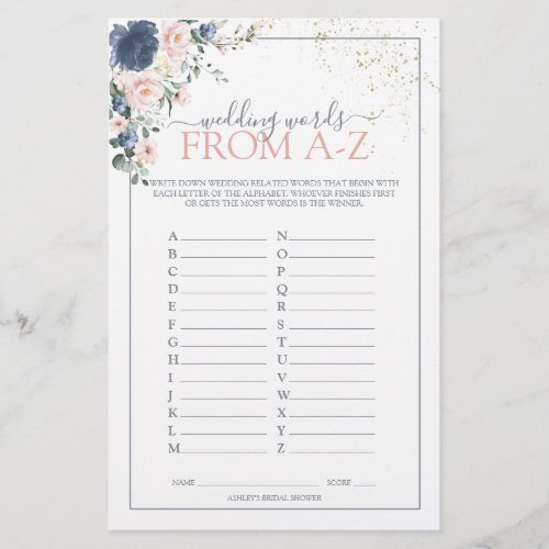 Dusty Blue Blush Pink Gold Bridal Shower Game