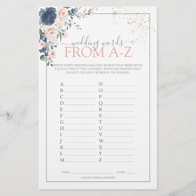Dusty Blue Blush Pink Gold Bridal Shower Game (Front)