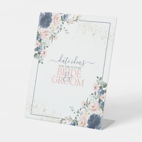 Dusty Blue Blush Pink Gold Date Ideas Pedestal Sig Pedestal Sign - Designed to coordinate with my Light Dusty Blue Blush Pink Gold Bridal Shower Suite, this gorgeous bridal shower "date ideas for the future bride & groom" pedestal sign features a floral bouquet of soft, watercolor roses in shades of Light Dusty Blue Blush Pink Gold Bridal Shower, accented with gold dust, and bordered in dusty blue. Part of a coordinated suite. See full collection here: https://www.zazzle.com/collections/light_dusty_blue_blush_pink_gold_bridal_shower-119382468673252777 Contact designer for additional products. Copyright Elegant Invites, all rights reserved.