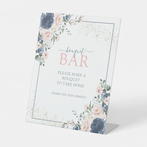 Dusty Blue Blush Pink Gold Floral Bouquet Bar Pedestal Sign - Designed to coordinate with my Light Dusty Blue Blush Pink Gold Bridal Shower Suite, this gorgeous bridal shower "bouquet bar" pedestal sign features a floral bouquet of soft, watercolor roses in shades of trendy dusty blue and blush pink, accented with gold, and bordered in dusty blue. Part of a coordinated suite. See full collection here: https://www.zazzle.com/collections/light_dusty_blue_blush_pink_gold_bridal_shower-119382468673252777 Contact designer for additional products. Copyright Elegant Invites, all rights reserved.