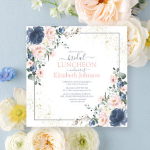 Dusty Blue Blush Pink Gold Floral Bridal Luncheon Invitation