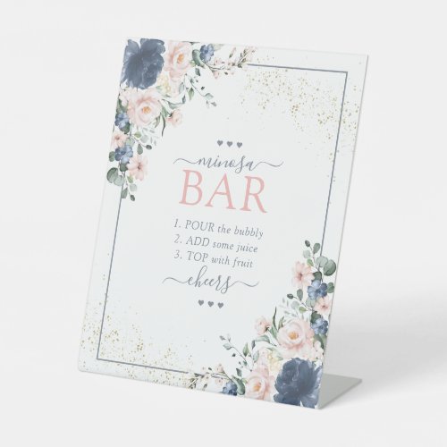 Dusty Blue Blush Pink Gold Floral Minosa Bar Pedestal Sign - Designed to coordinate with my Light Dusty Blue Blush Pink Gold Bridal Shower Suite, this gorgeous bridal shower "Minosa Bar" pedestal sign features a floral bouquet of soft, watercolor roses in shades of trendy dusty blue and blush pink, accented with gold, and bordered in dusty blue. Part of a coordinated suite. See full collection here: https://www.zazzle.com/collections/light_dusty_blue_blush_pink_gold_bridal_shower-119382468673252777 Contact designer for additional products. Copyright Elegant Invites, all rights reserved.