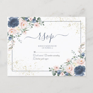 Dusty Blue Blush Pink Gold Floral No Menu RSVP