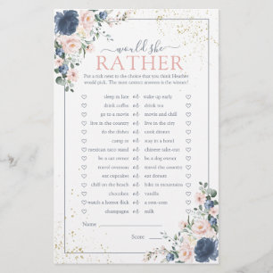 Dusty Blue Blush Pink Gold Floral Shower Game
